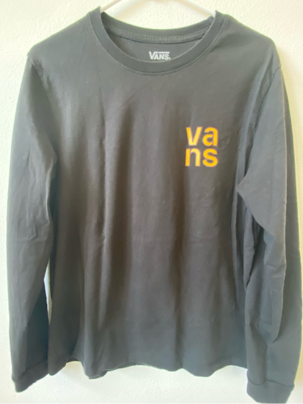 Vans Black Long Sleeve Shirt with Yellow Chest Logo L